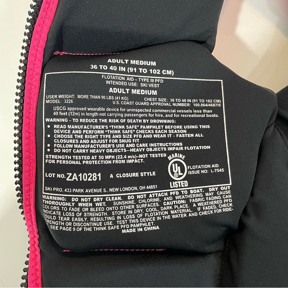 Women's & Men Swim Life Vest - Black and Pink - Picture 11 of 16